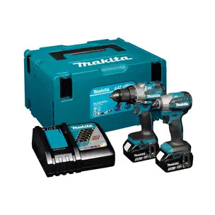 Makita DLX2579TJ 18V LXT Brushless Combi & Impact Drill Twin Pack -2 x 5.0Ah Batteries, Charger & Case