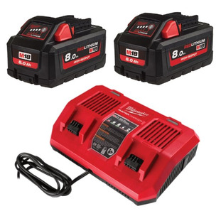 Milwaukee M18HB8 x 2 18v 8.0ah High Output Battery Twin Pack and Dual Bay Charger Energy Kit 