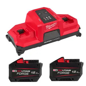 Milwaukee M18MDBSC 18v Mobile Dual Bay Super Charger With 2 x M18FB12 18v Forge 12.0ah Batteries