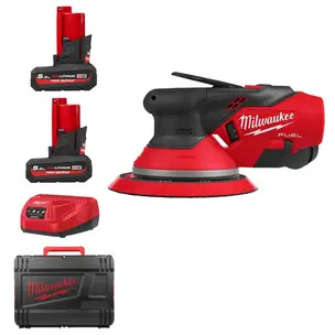 Milwaukee M12FROS5-502 12v Fuel 150mm Random Orbital Sander 5mm Orbit Kit - 2 x 5.0ah Batteries, Charger & Case