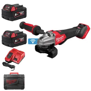 Milwaukee M18FHSAGSVO125X-502X 18v Fuel 125mm Safety Grinder With Variable Speed Kit - 2 x 5.0ah Batteries, Charger & Case