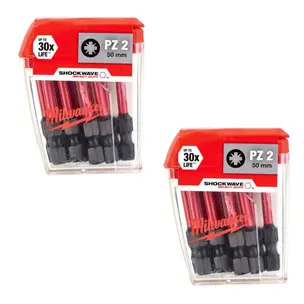 Milwaukee 4932430866 SHOCKWAVE PZ2 50mm Impact Duty Screwdriver Bit Set 10 Piece - Twin Pack