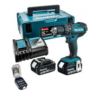 Makita DHP482JX14 18v Combi Drill Kit with 2 x 5.0ah Batteries, Charger, Case and Bit Set 