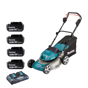 Makita DLM460PT4 Twin 18v (36v) 46cm Lawn Mower Kit - 4 x 5.0ah Batteries and Twin Charger