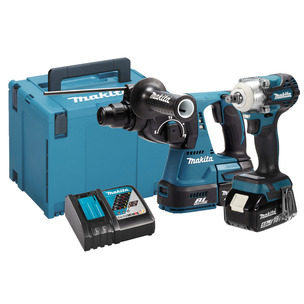 Makita DLX2372TJ 18v 2pc Kit - DHR242 SDS+ Hammer Drill and DTW300 Impact Wrench, 2x 5ah Batteries