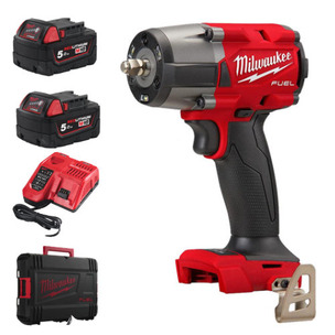 Milwaukee M18FMTIW2F12-502X 18V Fuel GEN2 Mid-Torque 1/2'' Impact Wrench with Friction Ring Kit (2 x 5.0Ah RedLithium-Ion Batteries, Charger & Case)