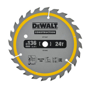 Dewalt DT1947 Construction Circular Saw Blade 136mm x 10mm x 24T