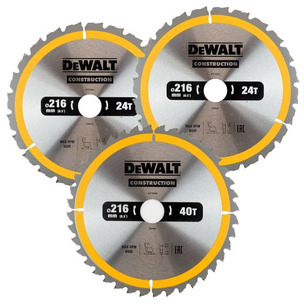 Dewalt DT1962 Construction Circular Saw Triple Pack 216mm 24T x 2 + 40T