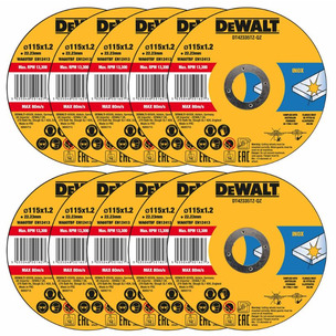 DEWALT DEWDT42335TZ Stainless Steel Metal Flat Cutting Discs 115mm Tin of 10