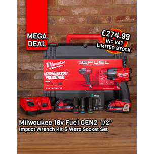 Milwaukee M18FMTIW2F12-302X 18v Fuel GEN2 Mid-Torque 1/2" Impact Wrench Kit & Wera Socket Set 