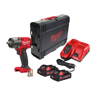 Milwaukee M18FMTIW2F12-302X 18v Fuel GEN2 Mid-Torque 1/2" Impact Wrench with Friction Ring Kit 2 x High Output 3.0ah Batteries