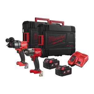 Milwaukee M18FPP2F3-502x 18v M18FPD3 Combi Drill & M18FMTIW2F12 Impact Wrench - 2 x 5.0ah Batteries