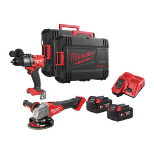 Milwaukee M18FPP2H3-502X 18v Fuel Combi Drill and Grinder Power Pack (FPD3/FSAG115)