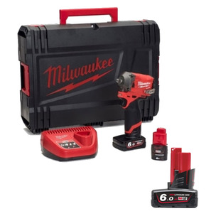 Milwaukee M12FIWF38-623X 12V Fuel 3/8" Impact Wrench Kit (2 x 6.0Ah /1 x 2.0Ah RedLithium-Ion Batteries, Charger & Case)