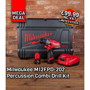 Milwaukee M12FPD-202X 12v M12 Fuel Sub Compact Percussion Drill Kit - 2 x 2.0ah Batteries