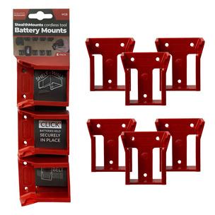 StealthMounts 6 Pack Battery Holders for Milwaukee M18 Batteries - Red