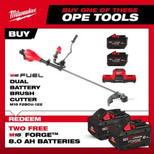 Milwaukee M18F2BCU-122 18v Fuel Dual Battery Brush Cutter Kit - 2 x 12.0ah Forge Batteries & Charger