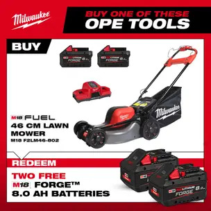 Milwaukee M18F2LM46-802 18v Fuel Dual Battery 46cm Self-Propelled Lawn Mower Kit with Forge Batteries