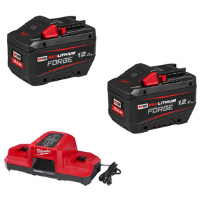 Milwaukee 18v Forge 12ah Battery Twin Pack and Dual Bay Super Charger Bundle - 2 x M18FB12 & M18DBSC