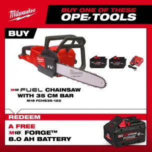 Milwaukee M18FCHS35-122 18V 35cm Fuel Chain Saw Kit - 2 x 12.0ah Forge Batteries & Charger