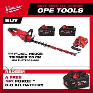 Milwaukee M18FHET75G2-0 18v 75cm Hedge Trimmer Kit - 2 x 8.0ah Forge Batteries & Charger