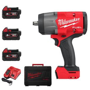 Milwaukee M18FHIW2F12-503X 18v Fuel 1/2" High Torque Impact Wrench with Friction Ring Kit - 3 x 5ah Batteries