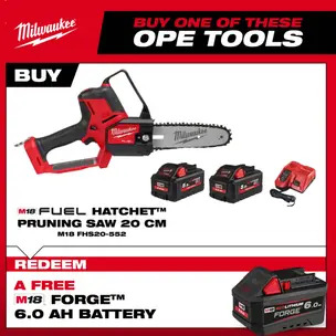 Milwaukee M18FHS20-0 18v Fuel Hatchet Pruning Saw Kit - 2 x 5.5ah Batteries & Charger