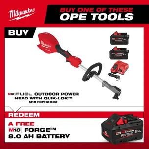 Milwaukee M18FOPH2-802 18v Fuel Outdoor Power Head Gen 2 Quik-Lok Kit - 2 x 8.0ah Forge Batteries & Charger