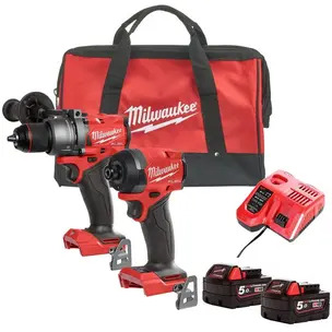 Milwaukee M18FPP2A3-502B 18v Fuel M18FPD3 Combi & M18FID3 Impact Twin Kit - 2 x 5.0ah Batteries