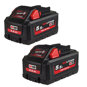 Milwaukee M18HB5 x 2 18V 5.5Ah RedLithium-Ion High Output Battery - Twin Pack