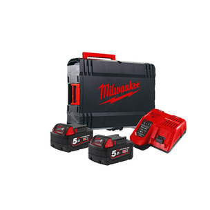 Milwaukee M18NRG-502 18V 5.0Ah Batteries & Fast Charger Pack in Case (2 x Batts & Charger in Case)