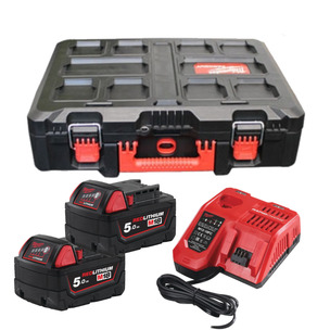 Milwaukee 18v Energy Kit In Packout Case - 2x5ah Batteries, Charger and Case