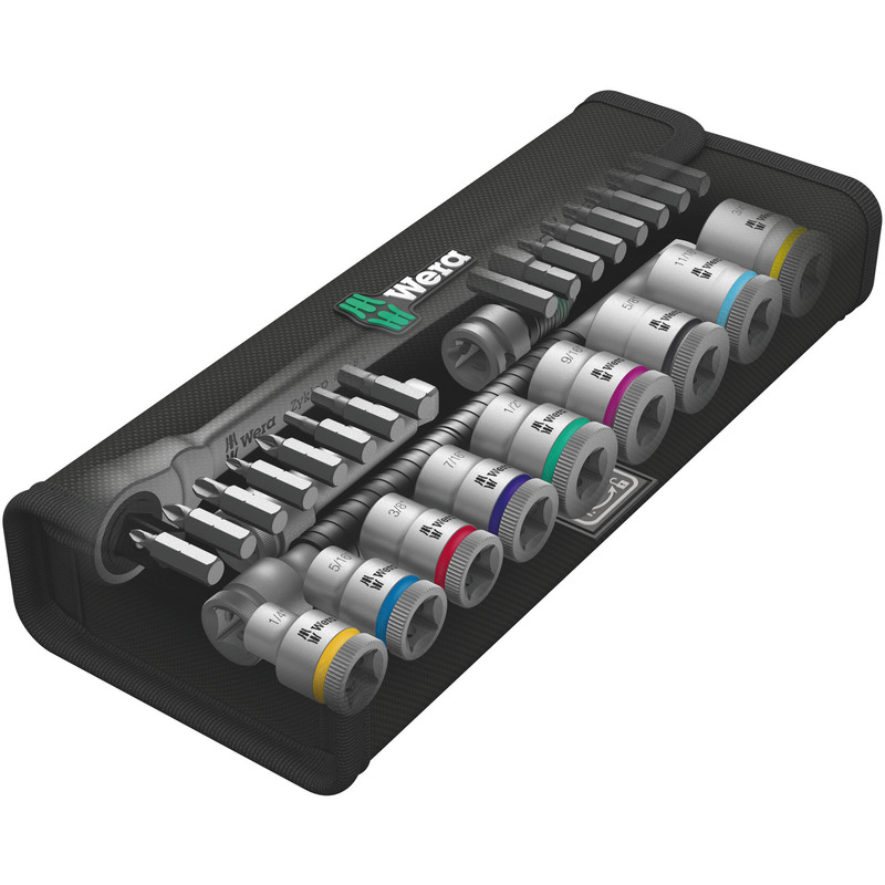 Wera 8100 SB 11 Zyklop Metal Ratchet Set with Switch Lever, 3/8" Drive, Imperial, 29pc