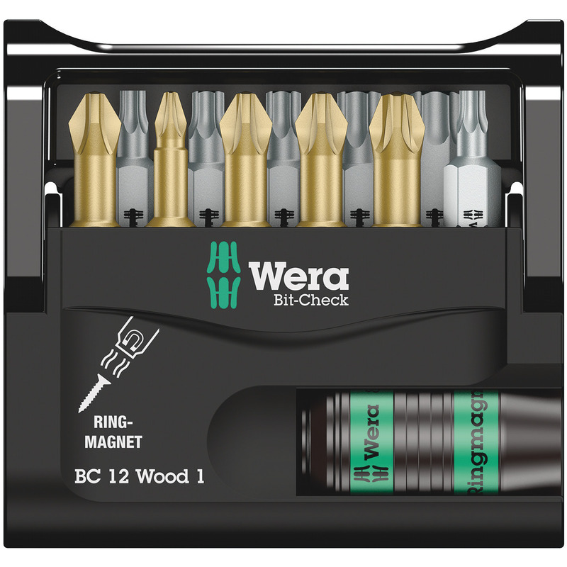 Wera Bit-Check 12 Wood 1, Universal Bit Holder with Ring Magnet and Bits, 12pc