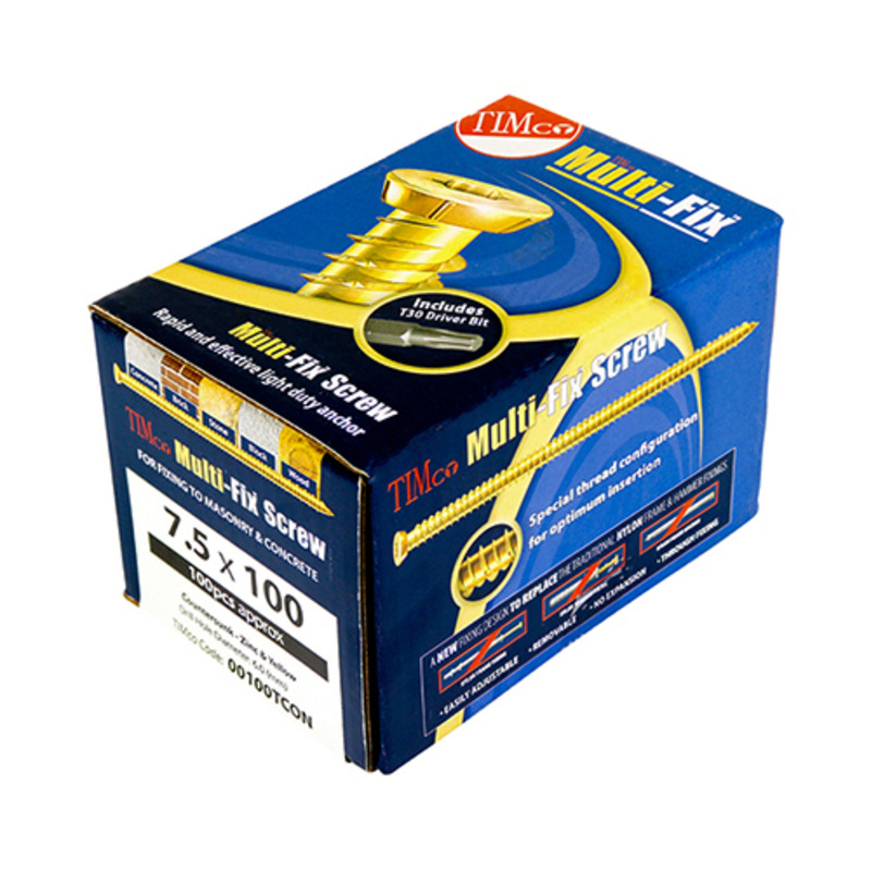 Timco Concrete Screws - TX - Flat Countersunk - Yellow Various Sizes Pack of 100 