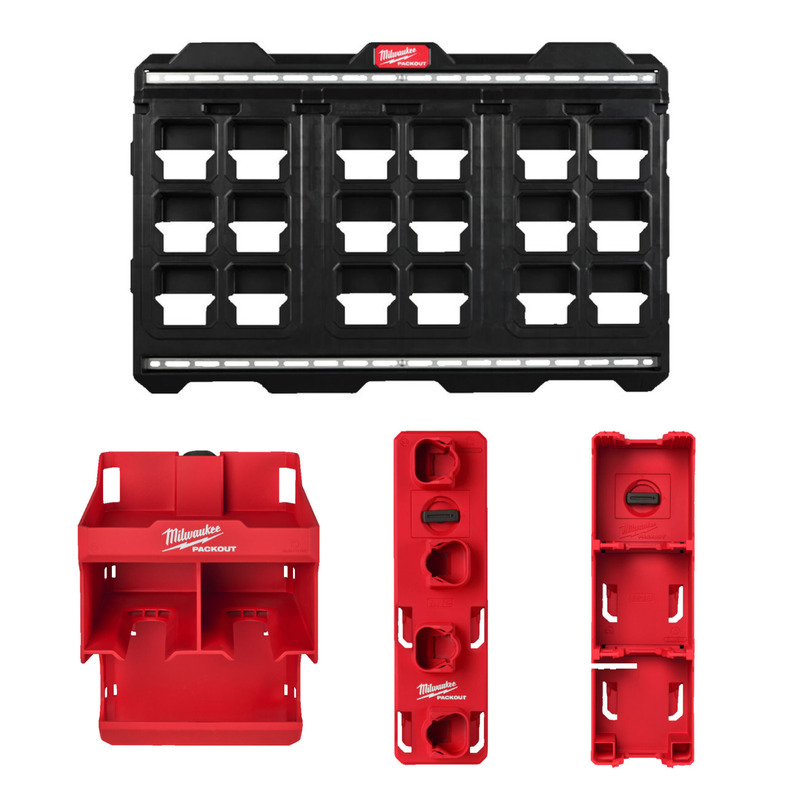 Milwaukee 4932480622 Packout XL Mounting Plate With 4932480712 Drill Storage Station & M12 & M18 Battery Holders