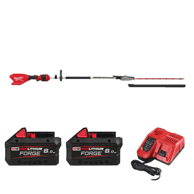 Milwaukee M18FHETE22-0 18v Fuel Extended Pole Hedge Trimmer 216cm Kit - 2 x 8.0ah Forge Batteries & Charger