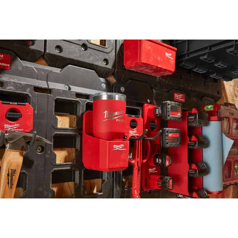 Milwaukee 4932480706 Packout Cup Holder & 4932493467 Packout 1065ml Chug Lid Bottle Red