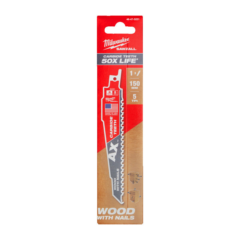 Milwaukee 48475221 150mm x 5TPI Heavy Duty AX Carbide Teeth Demolition Blades - Wood with Nails