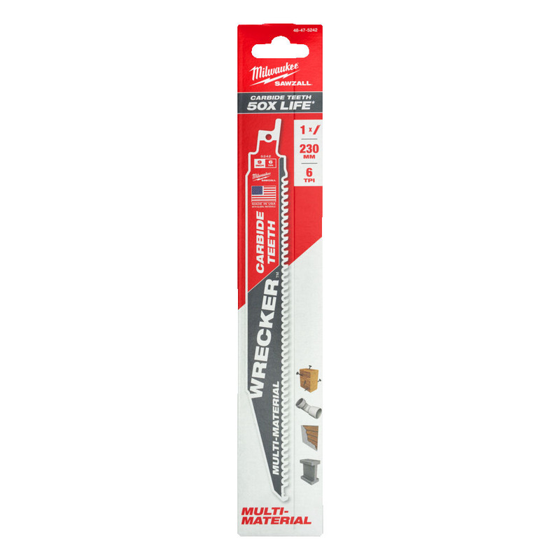 Milwaukee 48475242 Multi Material Heavy Duty Wrecker Carbide Teeth Demolition Blade 230mm x 6TPI