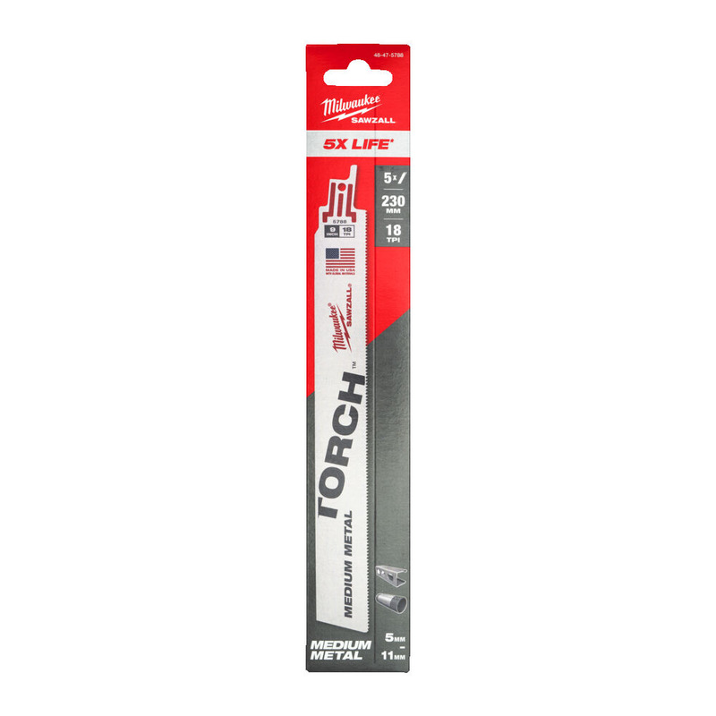 Milwaukee 48475788 Metal Sawzall Blade 230 x 18 TPI - Heavy Duty Torch Demolition Blade - Pack of 5 