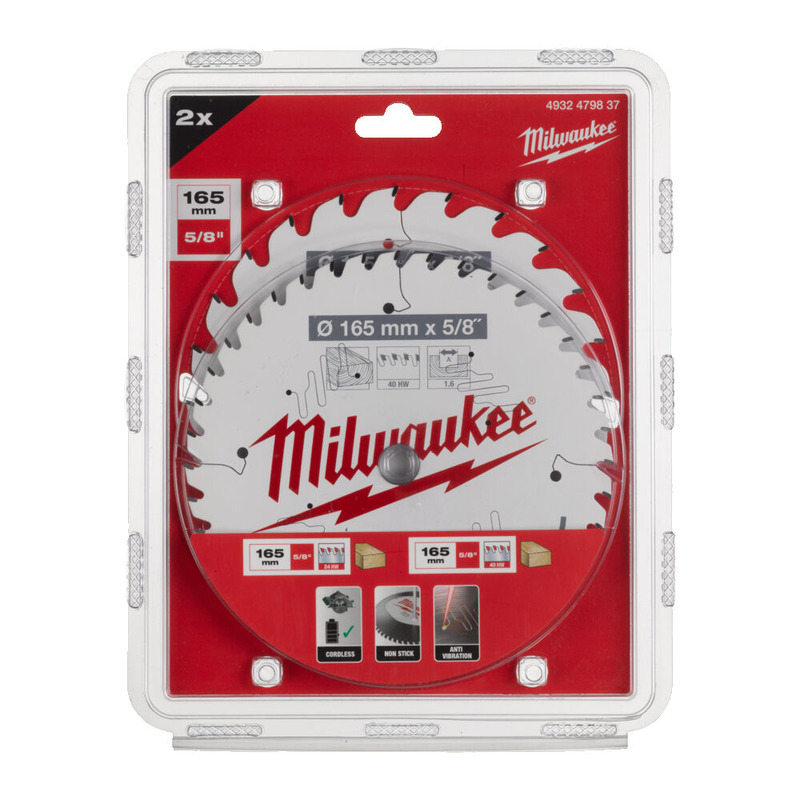 Milwaukee 4932479837 165mm Circular Saw Blade Twin Pack - 24T + 40T