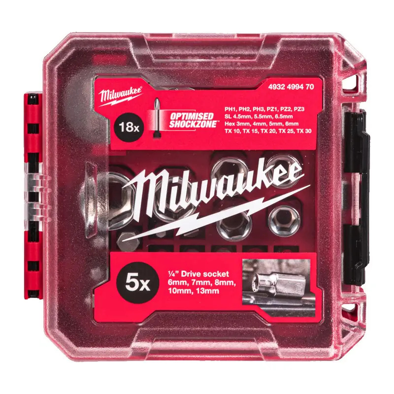 Milwaukee 4932499470 25pc 1/4" Drive Compact Ratchet Set in Packout Compatible Box