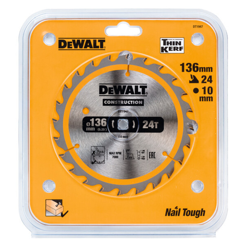 Dewalt DT1947 Construction Circular Saw Blade 136mm x 10mm x 24T