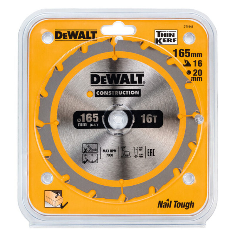 Dewalt DT1948 Construction Circular Saw Blade 165mm x 20mm x 16T