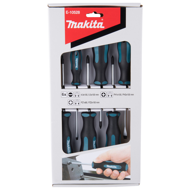 Makita E-10528 6pc Slotted, Pozi & Phillips Screwdriver Set 