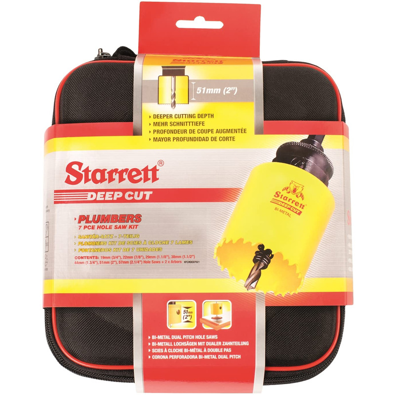 Starrett KDC07021 6pc Plumbers Deepcut Bi-Metal Holesaw Kit 