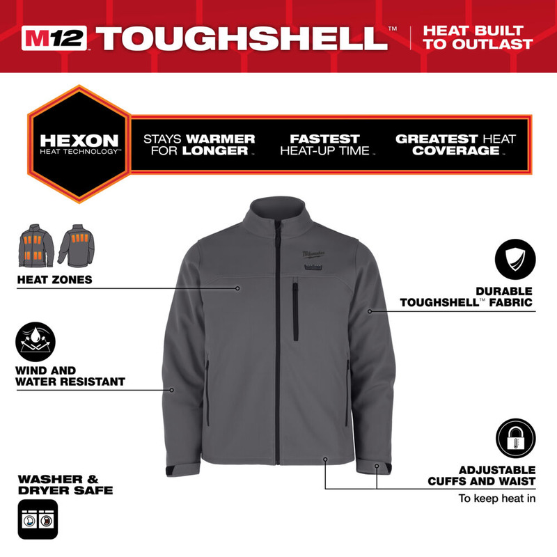 Milwaukee M12HJGR6 M12 12v Heated Jacket Grey - Hexon Heat Technology - Naked