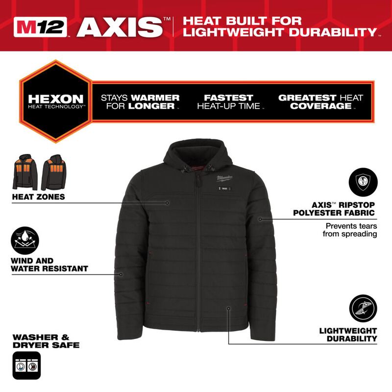 Milwaukee M12HPJBL3 M12 12v Heated Puffer Jacket - Hexon Heat Technology - Naked