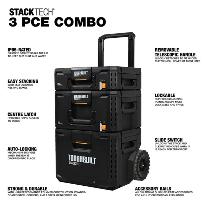 Toughbuilt B1S3-B-70R Stacktech 3pc Rolling Tool Box Set 